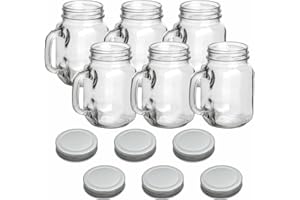 gouveo Juego de 6 vasos de 450 ml con tapa plateada, con asa y cierre de rosca, vasos con asa y tapa, para jardín y balcón
