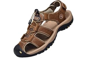 ZYLDK Sandales Homme Cuir Marche Randonnée Fermées Été Extérieur Chaussures de Sport Plage Chaussures d'eau Plage Closed-Toe gris