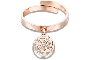 PENGJIN Bague Femme Pendentif Arbre de Vie - Bague Ajustable en Argent et Or Rose - Cadeau Anniversaire Saint Valentin Femme