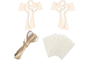 Azexcy 50 Pezzi Pendente Ciondolo Croce in Legno con Corda di Lino e Biadesivo, Legnetti Decorativi Charms Croce Legno per Decorazione Battesimo Prima Comunione Matrimonio Natale