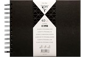 Clairefontaine 95438C - Album Spiralé à Personnaliser - 40 Feuilles de Papier Noir Épais 185g/m² - Format 21x16cm - Couverture Rigide Noire - Loisirs Créatifs, DIY, Scrapbooking