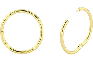 SERENITY SLEEPERS Gold Plated 24K Sterling Silver 925 Sleeper Hoop Earrings - Solid Handmade Hinged 8mm - 10mm - 12mm - 14mm