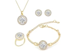 TOFBS Conjunto Redondo Brillante Cristal Circonita Collar Pendientes Pulsera Anillo Joya Mujer Elegante Nupcial