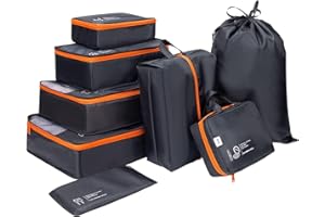 DIMJ 8-teilig Koffer Organizer Set, Reise Packing Cubes, Packtaschen für Koffer, Packwürfel für Kleidung, Travel Organizer Kleidertaschen Schuhbeutel und Wäschebeutel - Schwarz