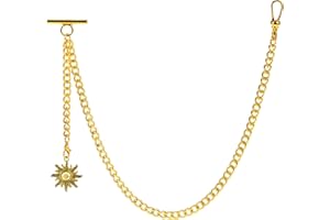 ZTA Albert Chaîne de montre de poche pour homme avec pendentif soleil et fermoir pivotant et barre en T