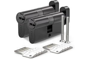 Bwintech 2 piezas alike 35T/35 mm núcleo de latón europeo con llave, 70 mm cerradura núcleo de latón con 10 teclas de latón horizontales, anti recogida, anti colisión, superficie negra