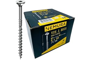 Nemura Lot de 200 Vis à Bois 6 x 60 mm - en Acier Zingué à Tête Fraisée - vis à bois Torx - Visses Spéciales pour Bois et Aggloméré- Haute Qualité Durable - Marque Francaise