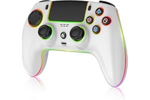 MYSTILUCK Wireless Controller für PS-5/Pro/PC/MAC/iOS/Android10/Steam Deck, Gamepad mit 7 Farben RGB Beleuchtung/Dual Vibration/Turbo/Programmierbar/Lautsprecher/Touchpad/1500-mAh-Akku, Weiß