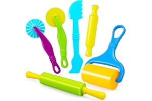 Jiosdo Dough Tools Sets, 6 Pcs Dough Tools and Cutters for Kids Toddlers, Plastic Accessories dough Set, Modeling Tools DIY Creation Educational Toy Accessories