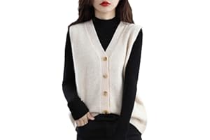 Ownwfeat Damen-Strickweste Aus Wolle Mit V-Ausschnitt Und Knöpfen, Ärmellos
