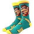 EZB Retro Video Game Character Donkey Kong Crew Socks | Gift Idea for Men & Women | Size 4-9 | Chimp with Bananas