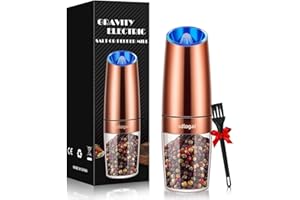 sdlogal Schwerkraft - Macinapepe elettrico (rame), sale e pepe, con meccanismo di grossolanità regolabile, spargisale e pepe, con luce LED blu (1 pezzo)