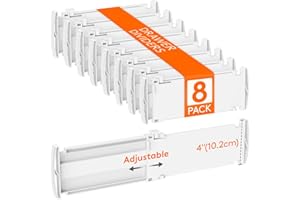 Lifewit 8 Pack Drawer Dividers Plastic 4" High, 10.5-17" Adjustable Drawer Organisers for Clothes, Expandable Dresser Separators in Bedroom/Bathroom/Kitchen/Office/Vanity Organisation and Storage
