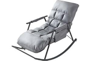 OVLRIJP Fotel bujany do salonu, fotel bujany z wygodnym wyściełanym siedziskiem, regulowany fotel bujany, na balkon, do salonu, sypialni (szary - A)