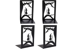 Coolnice 4 Pezzi Fermalibri Antiscivolo Fermalibri in Metallo Nero per Libri Pesanti,Fermalibri con design Unico elfo della foresta per Casa, Ufficio