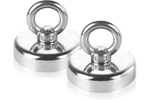 ORMROMRA Round Strong Neodymium Magnets Fishing, 2 Pack Industrial Magnet, Neodymium Magnets with Eye Bolts, Heavy Duty Magnet Fishing for Hanging, Hoisting, Retrieving in River and Salvage