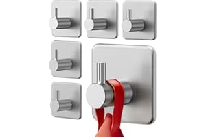 Auxmir Handtuchhalter ohne Bohren, 6 Stück Handtuchhaken Edelstahl Klebehaken Kleiderhaken Haken Selbstklebend, Ideal für Bad Toilette Küche Büro, Silber