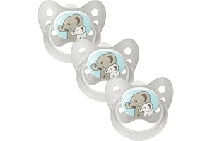 Dentistar Silicone Soother for Newborn - Set of 3 - Size 1 for 0-6 Months - Tooth and Jaw Friendly Dummy with Orthodontic Dental Step - BPA-Free Baby Essentials - Made in Germany | Elephant