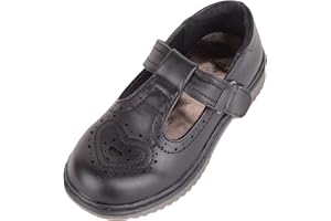 ABSOLUTE FOOTWEAR Childrens Kids Girls Slip On Faux Leather Smart Formal School Shoes with Heart Design