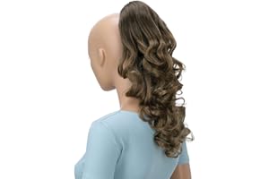 CAISHA by PRETTYSHOP Postiche 40cm Avec Pince Papillon Tresse Queue De Cheval Résistant à la chaleu Extension De Cheveux Volumineux Ondulé Marron Ombré H142