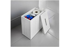 MARCH-ANGLE White Bathroom Storage Unit Toilet Roll Paper Cabinet Bathroom Box Shaker Slimline Wooden Multi Purpose 37 x 33 x 17 cm