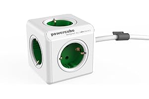 allocacoc PowerCube Extended EU, 5x Steckdose und Verteiler, 230V Schuko, Weiß Grün