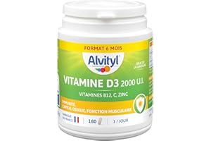 Alvityl Vitamine D3 2000 UI - Cure de 6 mois - Vitamines D3, C, ZINC - 1 comprimé par jour - Dès 18 ans