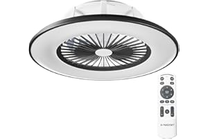‎NOATON Noaton Vega 11056BR Ceiling Fan with Lighting, LED Dimmable Max 44 W, 3 Colour Temperatures, Remote Control, Timer, Air Flow up to 61 m3/min, for Living Room, Diameter 56 cm, Black, with Speaker