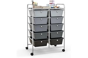 TANGZON 10 Drawers Storage Cart, Rolling Utility Cart with Lockable Wheels, Multipurpose Mobile Organizer Trolley for Home Office Stationery Beauty & Salon (Gradient Black)