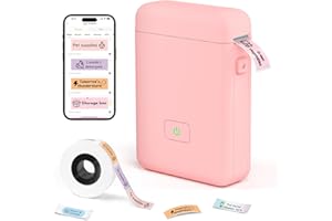 LFPERT Macchina per etichette Bluetooth con nastro – HP2 Thermal Label Printer Pink Printers for Home Use, Mini Sticker Printer Machine for Organizing Storage Barcode Office Home