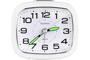 Ayybboo Alarm Clocks Bedside Battery Powered Analogue Non Ticking Silent with Nightlight Snooze Loud Alarm Bedside Bedroom Clock Large Size (Pure White)