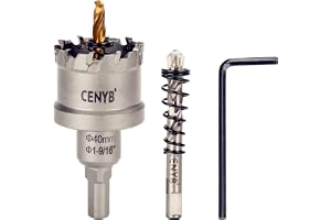 CENYB 1-9/16" (40mm) Tungstencarbidtäckt hålsåg med 2 st titanbelagda pilotbormaskar för hårda metaller, rostfritt stål, järn