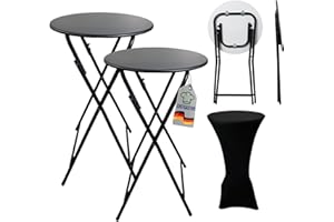 CHEFGASTRO 2XStehtisch mit Husse klappbar rund 60cm Höhe 110cm In- & Outdoor Metall Schwarz Gastro wetterfest Bistrotisch Partytisch Bartisch Klapptisch Gartentisch