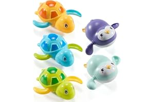 JNHCD 5 Pièces Animal Jouets de Bain Bébé, Jouet Bain pour Bebe Enfant 1 2 3 4 Ans, Animaux Jouets Flottants, Salle de Bain Jouets pour Garcon Fille, Jouet Enfant de Baignoire Piscine, Tortue & Manchot