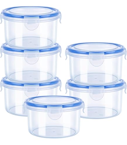 EASYLOCK Set van 6 voedselopslagcontainers, kleine plastic voedselcontainer met deksels, luchtdicht, lekbestendig voor voedsel, BPA-vrije keukenset, magnetron, koelkast en vriezer, 180 ml