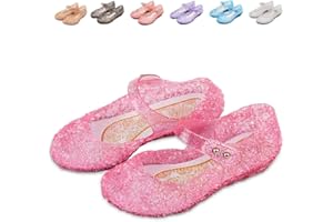 Jiaduowang Frozen Inspired Elsa Flats Mary Jane Dance Party Cosplay Shoes, Snow Queen Princess Birthday Sandals for Little Girls