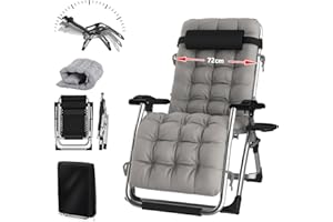 YOIZO Tumbona Plegable 72cm, con cojín, Tumbonas Jardin Eexterior Silla Plegable Ajustable para Patio, jardín, Playa, Piscina, con Almohada, 240kg (Gray)