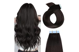 YILITE Tape Hair Extensions Off Black 18 inches 20pcs 50g/pack Invisible Straight Seamless Skin Weft Remy Hair Extensions Silky Tape Hair Extensions Real Human Hair (18 inch #1b Off Black)