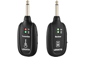 LEKATO Sistema Inalámbrico para Guitarra - Transmisor Recargable y Receptor Digital - Conector para Guitarra, Bajo y Violín