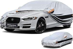 Weleyclore Car Cover Waterproof Breathable Large for Saloon,Outdoor Car Covers.Rain Snow UV Dust Protection.Custom Fit for BMW 3 Series,Audi A4,Jaguar XE,Volkswagen Passat,etc B5