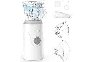 Inhalationsgerät, MILFECH Inhaliergeräte tragbar Vernebler Set Mit USB Wiederaufladbar, Einstellbarer Sprühnebel, Inhalator Verneblergerät mit Mundstück und 2 Maske (Weiß)