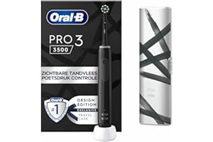Oral-B PRO 3 3500 Brosse à dents électrique avec 3 modes de brossage et contrôle visuel de la pression à 360° pour soins dentaires, étui de voyage à rayures Cadeau homme/femme conçu par marron, noir