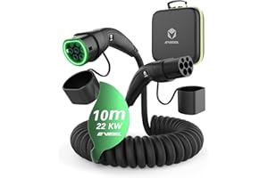 ‎EVEEL EVEEL Typ 2 Ladekabel 22kW Spiral 10M Ladekabel Typ 2 Spiralkabel 32A 3 Phasig | Ladekabel Elektroauto Typ 2 auf Typ 2 kompatibel mit Model 3/S/X/Y, ZOE, e-tron, Twingo, EQ, Ariya