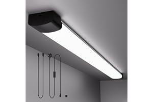 Amdelne 6000k Led Batten Light, 1.4FT, 16W Plug in Ceiling Light Led, IP65 Workshop Lighting for Garage, Office, Bedroom, Living Room,Wall, Kitchen, Shed, Outdoor（Black ）