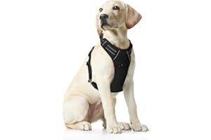 Funfox Hundegeschirr Mittelgroße Hunde, Anti Zug Brustgeschirr Verstellbares, Antiziehgeschirr Hund mit Griff und Reflektorstreifen, No Pull Geschirr für Kleine Mittlere Grosse Schwarz L
