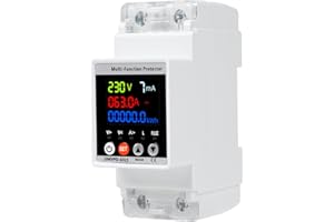 DEWINLVD 63A Protection automatique contre les surtensions Parafoudre Disjoncteur Compteur de courant Rail DIN Smart Réenclenchement Fuite Sur Protection contre les sous-tensions (Tension réglable Intensité)