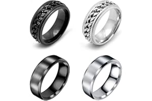 VELESAY 4 Piezas Anillos Hombre Acero Inoxidable Vintage Cadena Anillos Giratorios Anillos para Hombres Mujeres Anillos Hombre Negro Anillo Giratorio Hombre Anillos de Acero Mujer