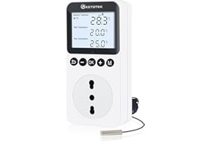 KETOTEK Presa Termostato Timer con Spina Tipo L con Retroilluminazione, Digitale Termostato Temporizzata con Sonda, Giorno/Notte Regolatore di Temperatura per Rettili Terrario Incubatore Serra