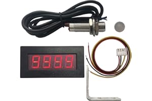 DIGITEN 4 Digital Red LED Tachometer RPM Speed Meter + Hall Proximity Switch Magnet Sensor NPN + Sensor Mounting Holder for Lathe Conveyor Belt