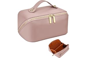 JUYANO Travel Makeup Bag Large Capacity Cosmetic Bags PU Leather Makeup Case Organizer Portable Versatile Zipper Wash Pouch for Women Girls